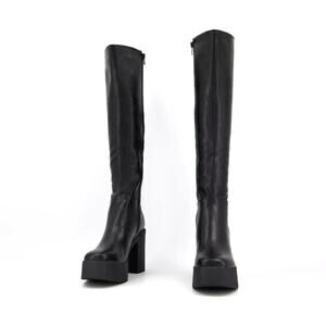 La Moda Slick Nicks Black Platform Knee Boots Size 10 Vegan